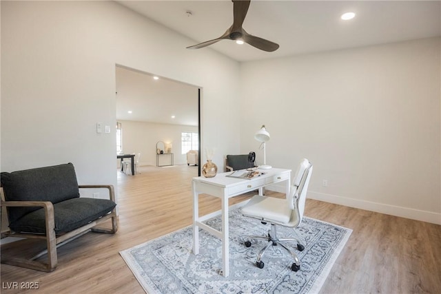 1917 N Moapa Valley Blvd, Logandale, NV 89021 - office space with ceiling fan, light wood-style flooring, baseboards, and recessed lighting