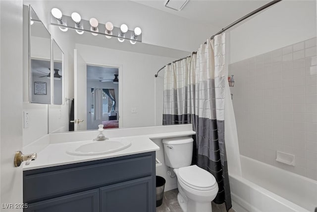 3481 Creek River Dr, Las Vegas, NV 89129 - bathroom with vanity, toilet, and shower / bath combination with curtain