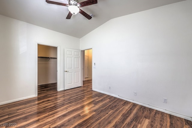 4960 Harrison Dr Unit 214, Las Vegas, NV 89120 - unfurnished bedroom with vaulted ceiling, wood finished floors, baseboards, a closet, and ceiling fan