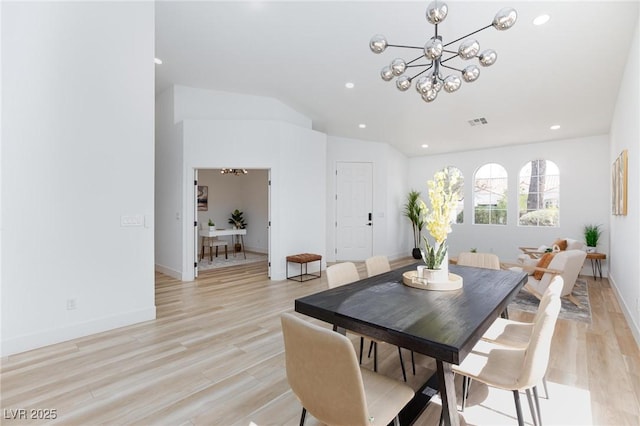 4176 Demoline Cir, Las Vegas, NV 89141 - dining space featuring a chandelier, recessed lighting, and light wood-style flooring