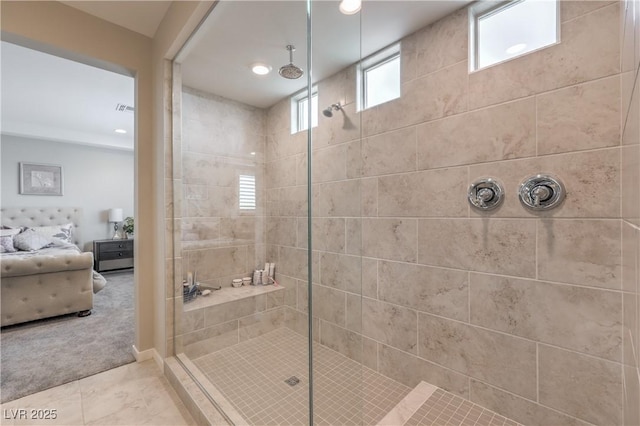 2711 Evolutionary Ln, Las Vegas, NV 89138 - full bathroom with connected bathroom, tiled shower, tile patterned floors, and recessed lighting