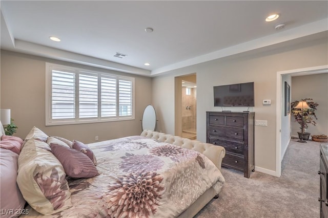2711 Evolutionary Ln, Las Vegas, NV 89138 - bedroom with light carpet, recessed lighting, baseboards, and ensuite bathroom