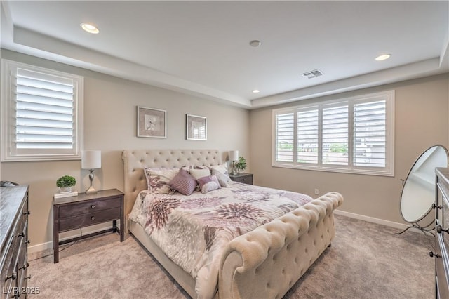 2711 Evolutionary Ln, Las Vegas, NV 89138 - bedroom with light colored carpet, baseboards, recessed lighting, and a tray ceiling