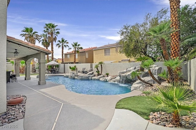 928 Aspen Valley Ave, Las Vegas, NV 89123 - view of pool with a fenced backyard, a patio area, and a ceiling fan