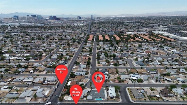 4404 Hillcrest Ave, Las Vegas, NV 89102 - aerial view of property and surrounding area with a mountain backdrop