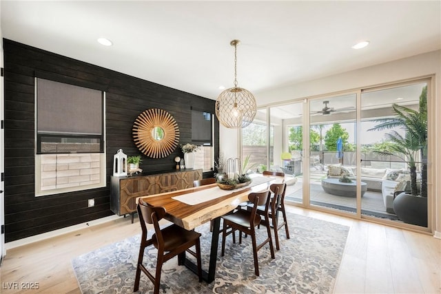 2750 Evolutionary Ln, Las Vegas, NV 89138 - dining area featuring wood walls, light wood finished floors, recessed lighting, and a ceiling fan