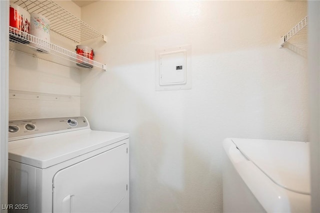 7400 W Flamingo Rd Unit 1082, Las Vegas, NV 89147 - washroom with electric panel and independent washer and dryer