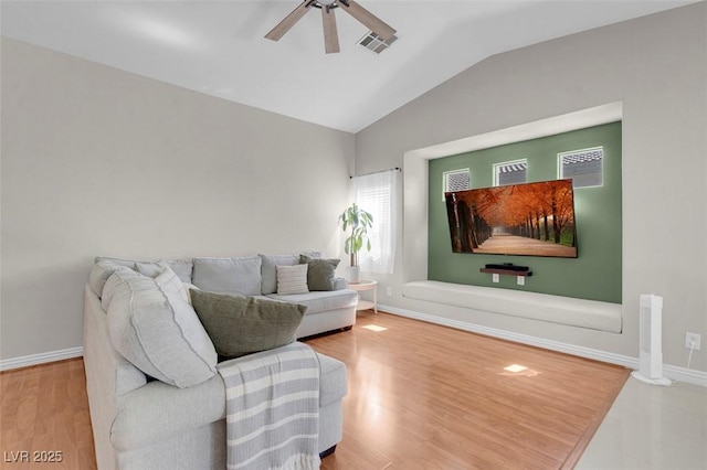 509 Regal Robin Way N, Las Vegas, NV 89084 - living area with lofted ceiling, a ceiling fan, wood finished floors, and baseboards