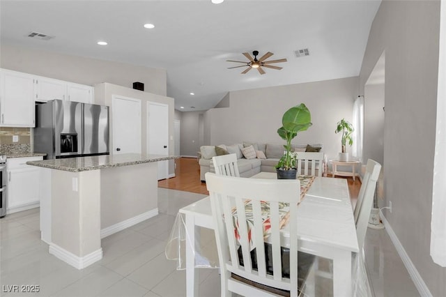 509 Regal Robin Way N, Las Vegas, NV 89084 - dining space with a ceiling fan, recessed lighting, baseboards, and light tile patterned floors