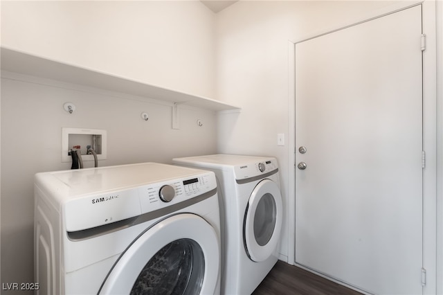 6140 Passionate Ct, North Las Vegas, NV 89031 - laundry area with independent washer and dryer and dark wood-style flooring