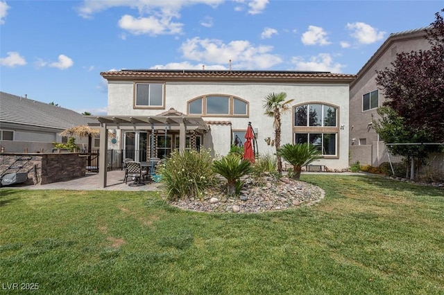 4326 Spooner Lake Cir, Las Vegas, NV 89147 - rear view of property with a pergola, a patio, stucco siding, and a tiled roof