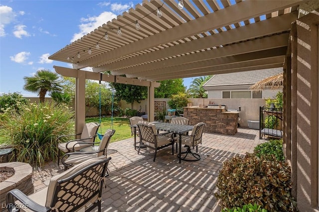 4326 Spooner Lake Cir, Las Vegas, NV 89147 - fenced backyard with outdoor dining space, area for grilling, a patio area, and a pergola