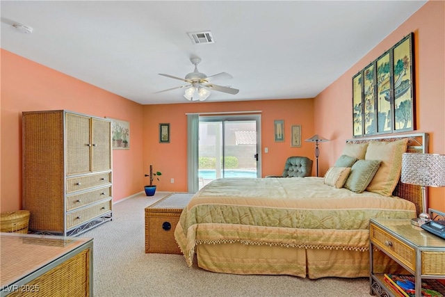 967 Cardelina Ln, Henderson, NV 89052 - bedroom featuring access to exterior, carpet, and a ceiling fan