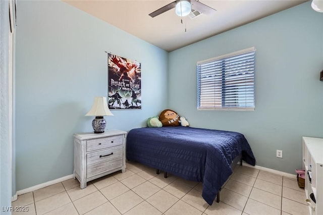 3642 Winter Whitetail St, Las Vegas, NV 89122 - bedroom featuring baseboards, light tile patterned flooring, and a ceiling fan