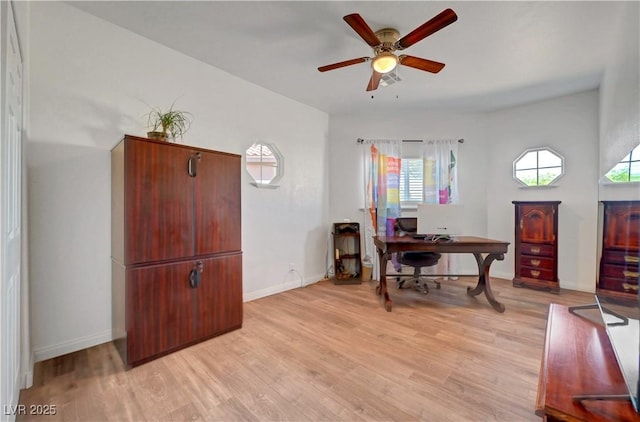 5725 N Durango Dr, Las Vegas, NV 89149 - office area featuring light wood-type flooring, a ceiling fan, and baseboards