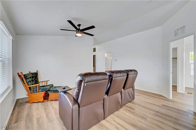 5725 N Durango Dr, Las Vegas, NV 89149 - cinema room with ceiling fan, light wood-style floors, and baseboards