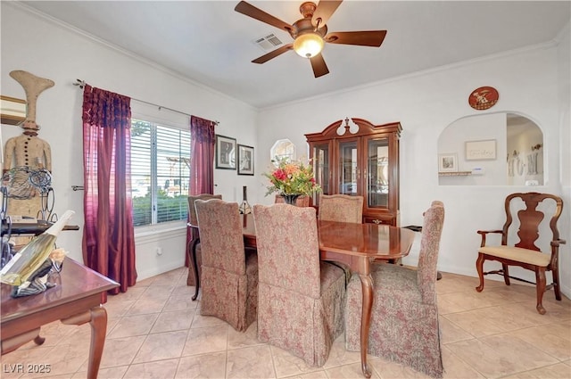 5725 N Durango Dr, Las Vegas, NV 89149 - dining room featuring light tile patterned floors, ornamental molding, and a ceiling fan