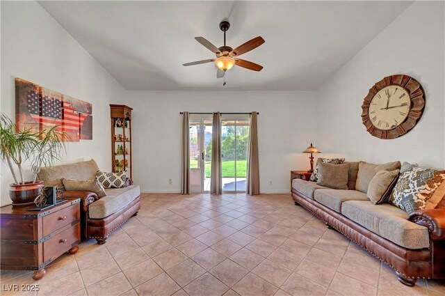 5725 N Durango Dr, Las Vegas, NV 89149 - living room featuring ceiling fan, baseboards, and light tile patterned flooring
