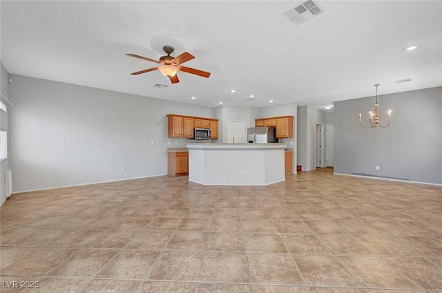 1574 Ward Frontier Ln, Henderson, NV 89002 - unfurnished living room with a chandelier, ceiling fan, baseboards, and recessed lighting