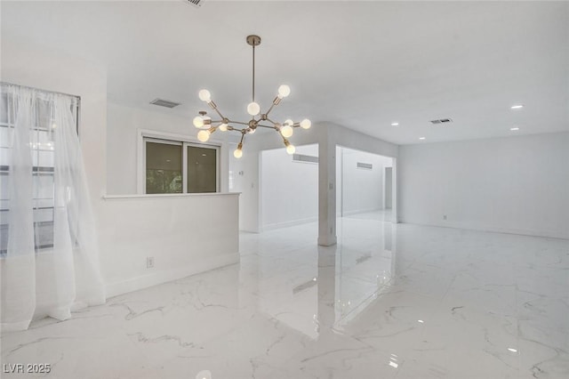 3013 Plaza De Rosa, Las Vegas, NV 89102 - unfurnished room with a chandelier, marble finish flooring, baseboards, and recessed lighting