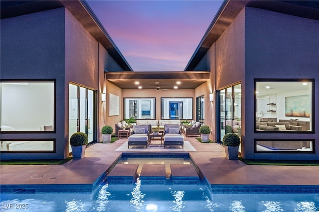 826 Bolide St, Las Vegas, NV 89138 - view of pool with an outdoor living space, a patio area, a pool with connected hot tub, and a ceiling fan