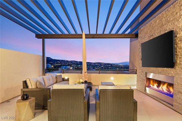 358 Solitude Peak Ln, Henderson, NV 89012 - view of patio / terrace featuring an outdoor living space with a fireplace and a pergola