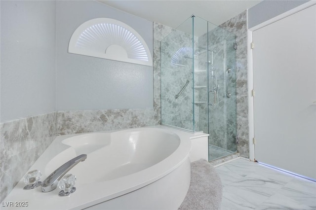 1551 Echo Falls Ave, Las Vegas, NV 89183 - bathroom featuring a shower stall, a garden tub, and marble finish flooring