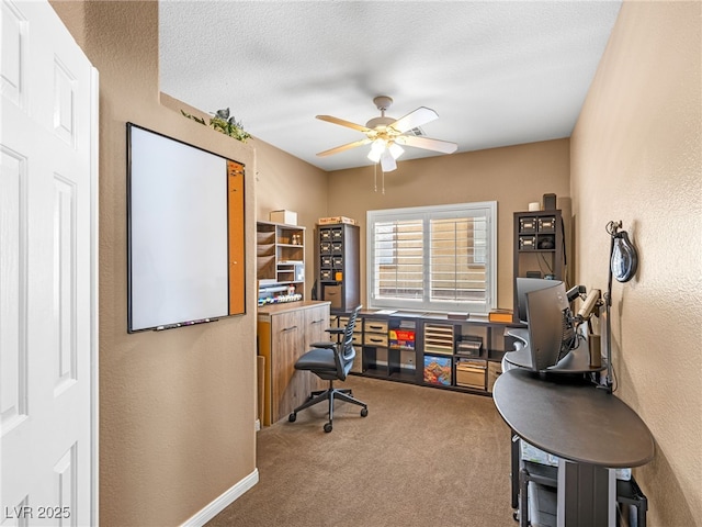 10612 Gum Tree Ct, Las Vegas, NV 89144 - carpeted office space featuring ceiling fan, a textured wall, a textured ceiling, and baseboards