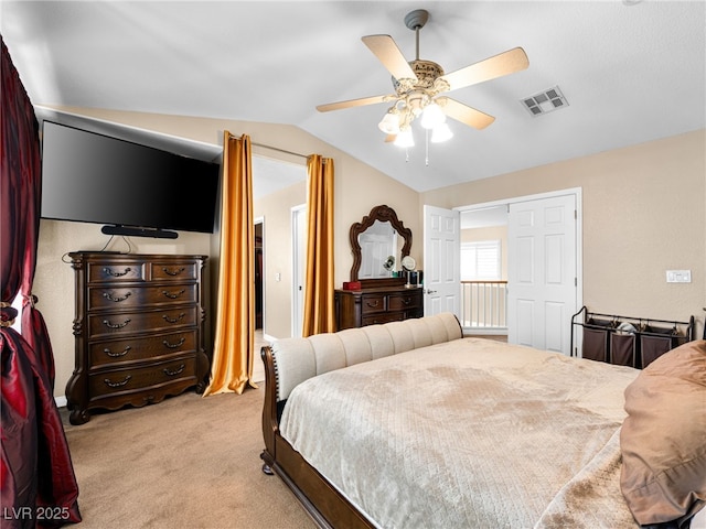 10612 Gum Tree Ct, Las Vegas, NV 89144 - bedroom featuring vaulted ceiling, carpet flooring, and ceiling fan