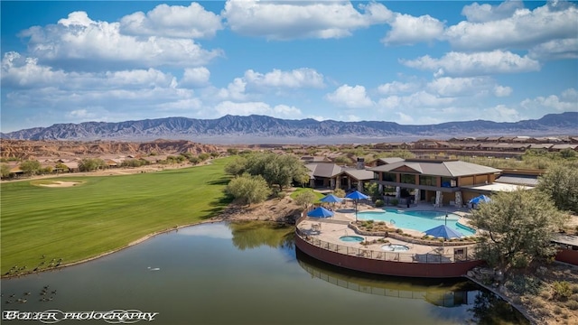 1398 Pin Cushion Rdg, Mesquite, NV 89034 - bird's eye view of a water and mountain view and a local golf course