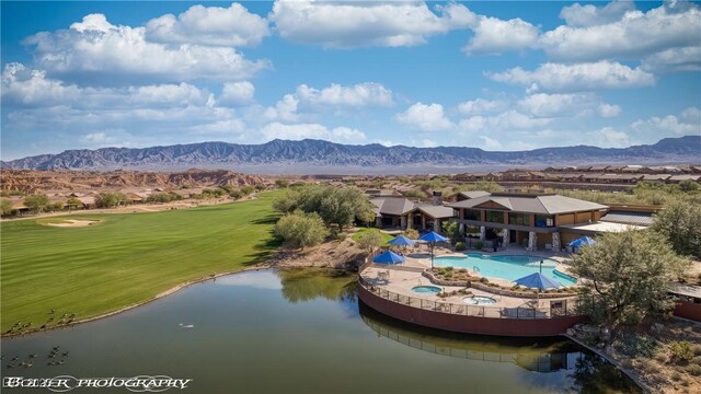 1398 Pin Cushion Rdg, Mesquite, NV 89034 - bird's eye view of a water and mountain view and a local golf course