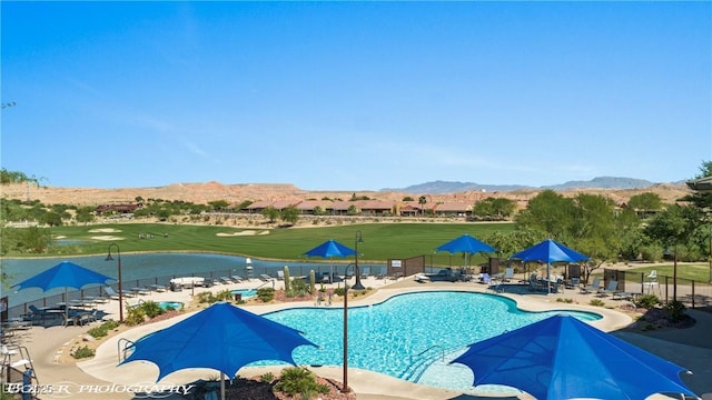1398 Pin Cushion Rdg, Mesquite, NV 89034 - community pool with a mountain view, a patio area, and golf course view