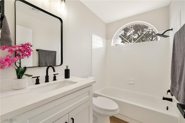 6388 Canyon Dawn Ave, Las Vegas, NV 89108 - full bathroom featuring vanity, toilet, shower / bath combination, and wood finished floors