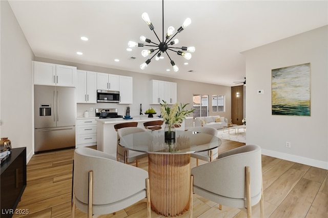 6388 Canyon Dawn Ave, Las Vegas, NV 89108 - dining area with a chandelier, recessed lighting, light wood finished floors, and baseboards