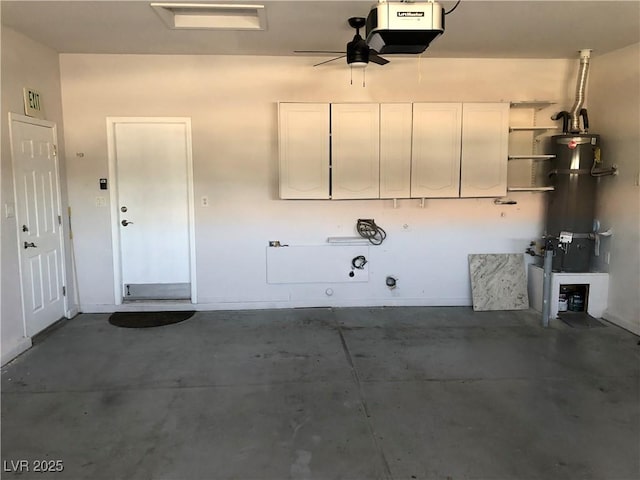 1396 Couperin Dr, Henderson, NV 89052 - garage with a garage door opener, secured water heater, and a ceiling fan