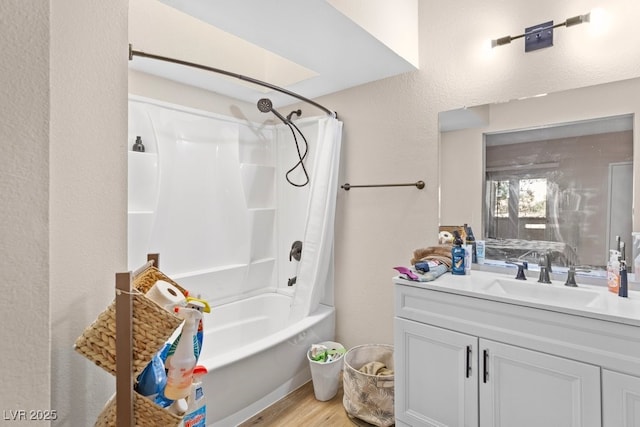 2643 Red Rock St Unit 201, Las Vegas, NV 89146 - bathroom featuring shower / tub combo, wood finished floors, and vanity