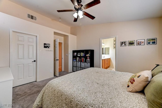 3823 Aspen Creek Ave, North Las Vegas, NV 89031 - carpeted bedroom featuring ensuite bath and ceiling fan