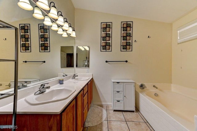 3823 Aspen Creek Ave, North Las Vegas, NV 89031 - full bathroom featuring double vanity, a garden tub, and tile patterned floors