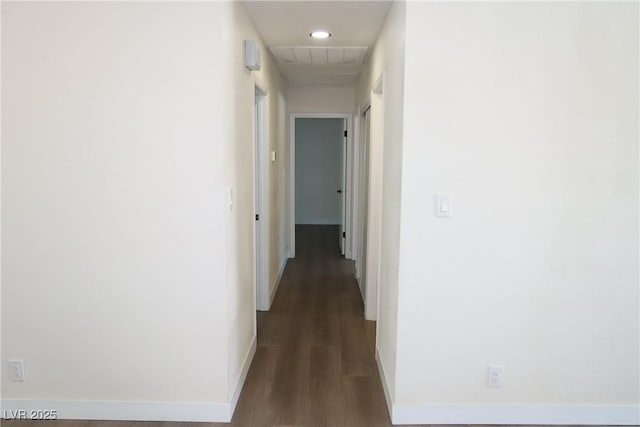 404 Vassar Ln, Las Vegas, NV 89107 - corridor with baseboards, dark wood finished floors, and recessed lighting