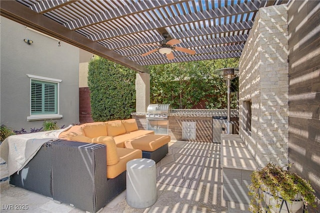 5742 Shadow Bend Dr, Las Vegas, NV 89135 - view of patio with an outdoor hangout area, a pergola, and ceiling fan