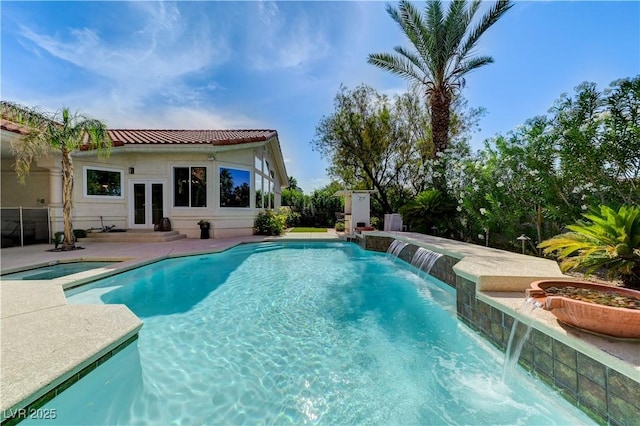2345 Villandry Ct, Henderson, NV 89074 - view of swimming pool with french doors, a pool with connected hot tub, and a patio