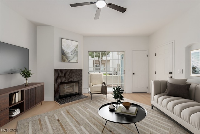 3318 N Decatur Blvd Unit 1020, Las Vegas, NV 89130 - living room featuring a fireplace and a ceiling fan