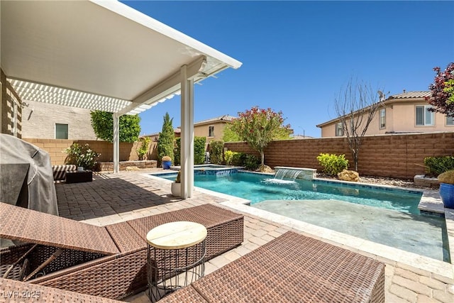 10474 Palmadora St, Las Vegas, NV 89178 - view of pool with a fenced backyard, a patio, a pool with connected hot tub, and area for grilling