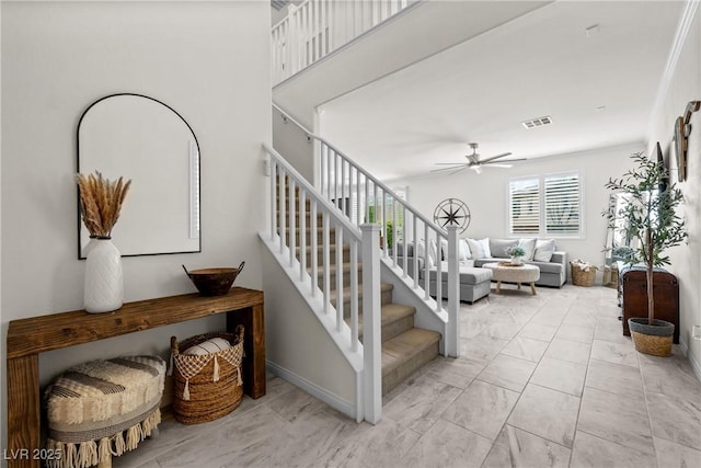 10474 Palmadora St, Las Vegas, NV 89178 - stairway featuring marble look tile flooring and ceiling fan