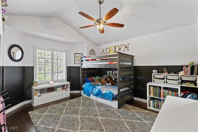 15 Pheasant Ridge Dr, Henderson, NV 89014 - bedroom featuring vaulted ceiling, dark wood finished floors, a ceiling fan, and baseboards