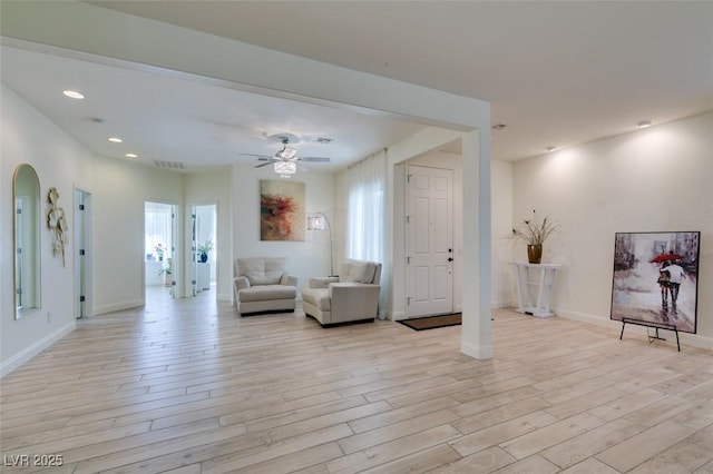 8221 Bay Dunes St, Las Vegas, NV 89131 - living room featuring light wood finished floors, a ceiling fan, recessed lighting, and baseboards