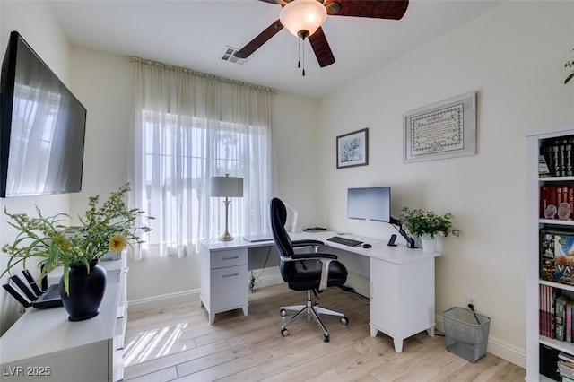 8221 Bay Dunes St, Las Vegas, NV 89131 - office featuring ceiling fan, light wood-type flooring, and baseboards