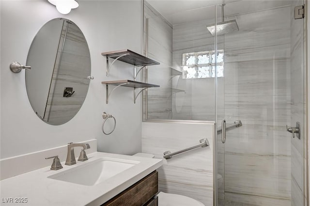 3143 El Chico Ct, Las Vegas, NV 89120 - full bathroom featuring vanity, a stall shower, and toilet