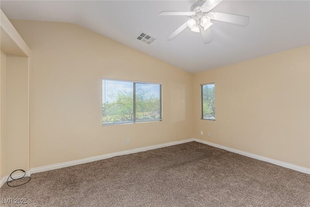 3037 Austin Pale Ave, North Las Vegas, NV 89081 - empty room featuring carpet, lofted ceiling, ceiling fan, and baseboards