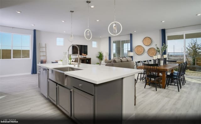 390 Arizona St Lot 9, Boulder City, NV 89005 - kitchen with gray cabinetry, a sink, light wood-style flooring, recessed lighting, and light countertops